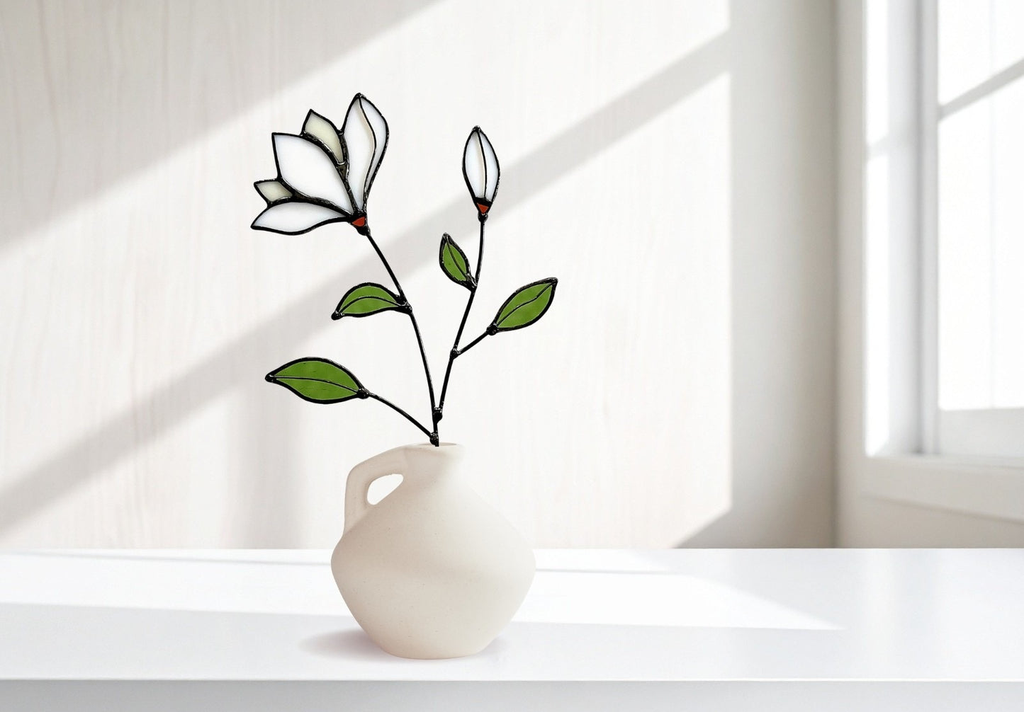 Handmade Stained Glass Magnolia Stem - Samara Designs Studio