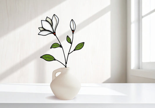 Handmade Stained Glass Magnolia Stem - Samara Designs Studio