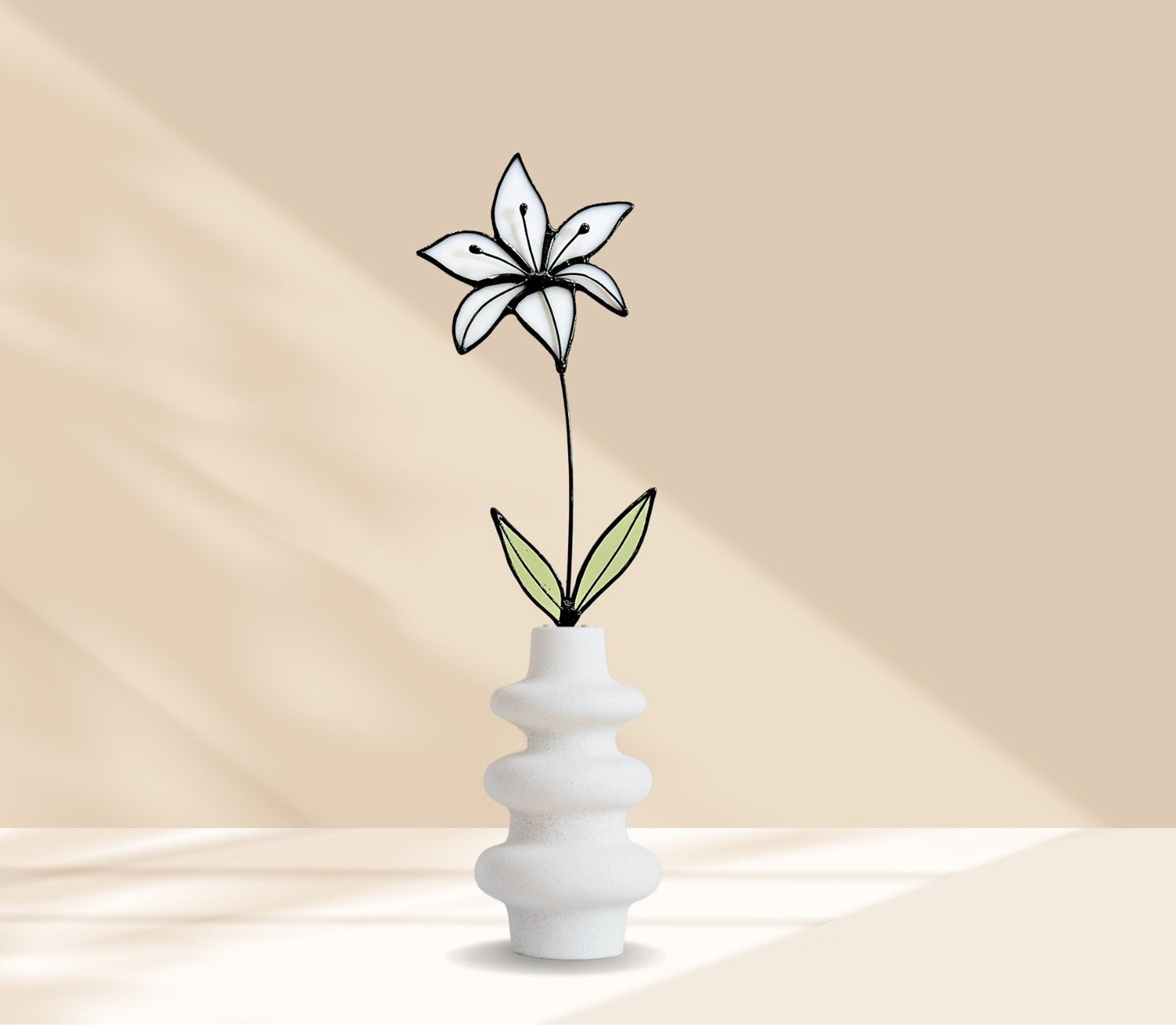 White Lily Glass Flower Stem – Handmade Minimal Botanical Art - Samara Designs Studio