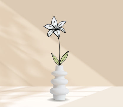 White Lily Glass Flower Stem – Handmade Minimal Botanical Art - Samara Designs Studio