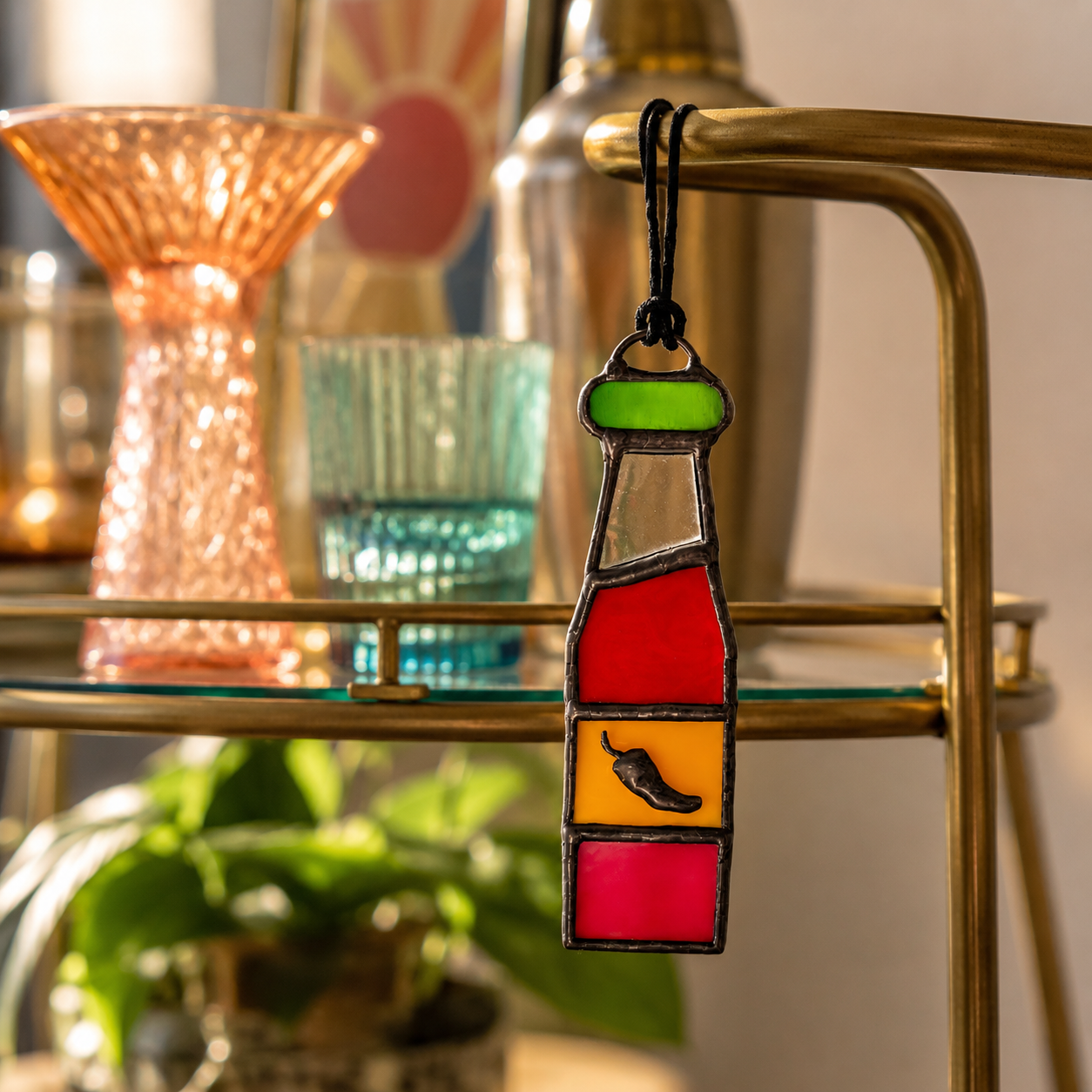 Stained Glass Hot Sauce Bottle Suncatcher & Christmas Ornament | Foodie Gift