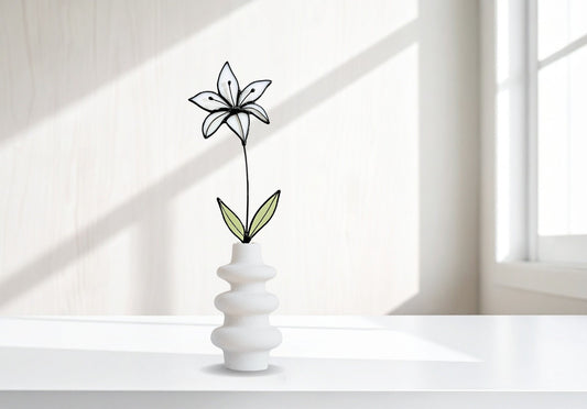 White Lily Glass Flower Stem – Handmade Minimal Botanical Art - Samara Designs Studio