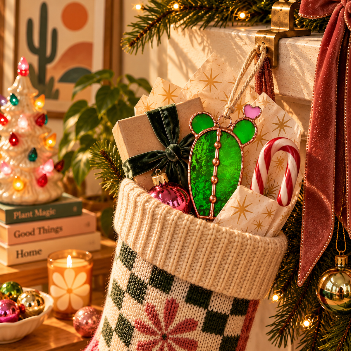Mini Cactus Stained Glass Ornament Set