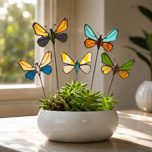 Handmade Stained Glass Butterfly Plant Stakes - Samara Designs Studio