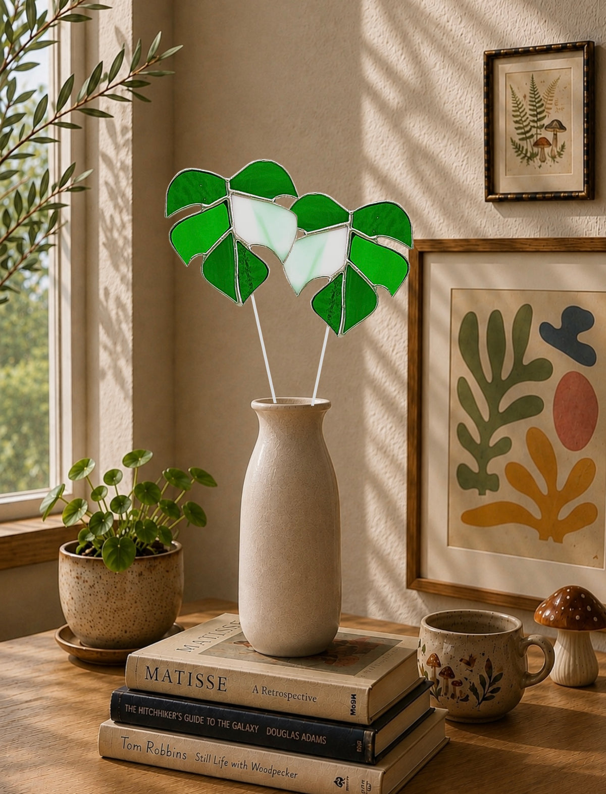 Monstera Leaf Glass Plant Stake | Handmade Stained Glass Gift - Samara Designs Studio
