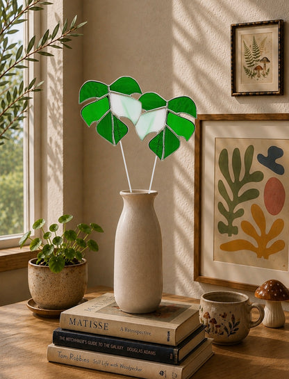 Monstera Leaf Glass Plant Stake | Handmade Stained Glass Gift - Samara Designs Studio