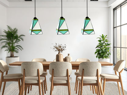 GeoGlow Mid-Century Modern Stained Glass Pendant – Designer Trio Set of 3 - Samara Designs Studio