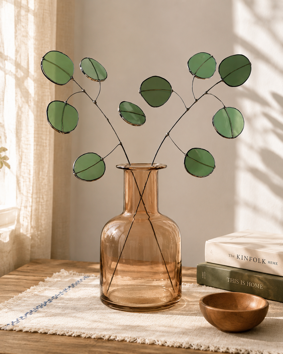 Stained Glass Eucalyptus Stem – Modern Greenery, Minimalist Home Decor, Handmade Glass Plant - Samara Designs Studio