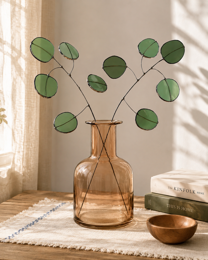 Stained Glass Eucalyptus Stem – Modern Greenery, Minimalist Home Decor, Handmade Glass Plant - Samara Designs Studio