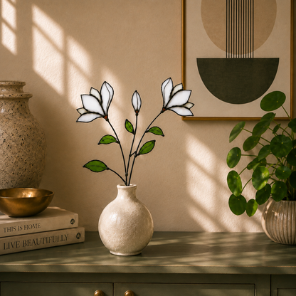 Handmade Stained Glass Magnolia Stem - Samara Designs Studio