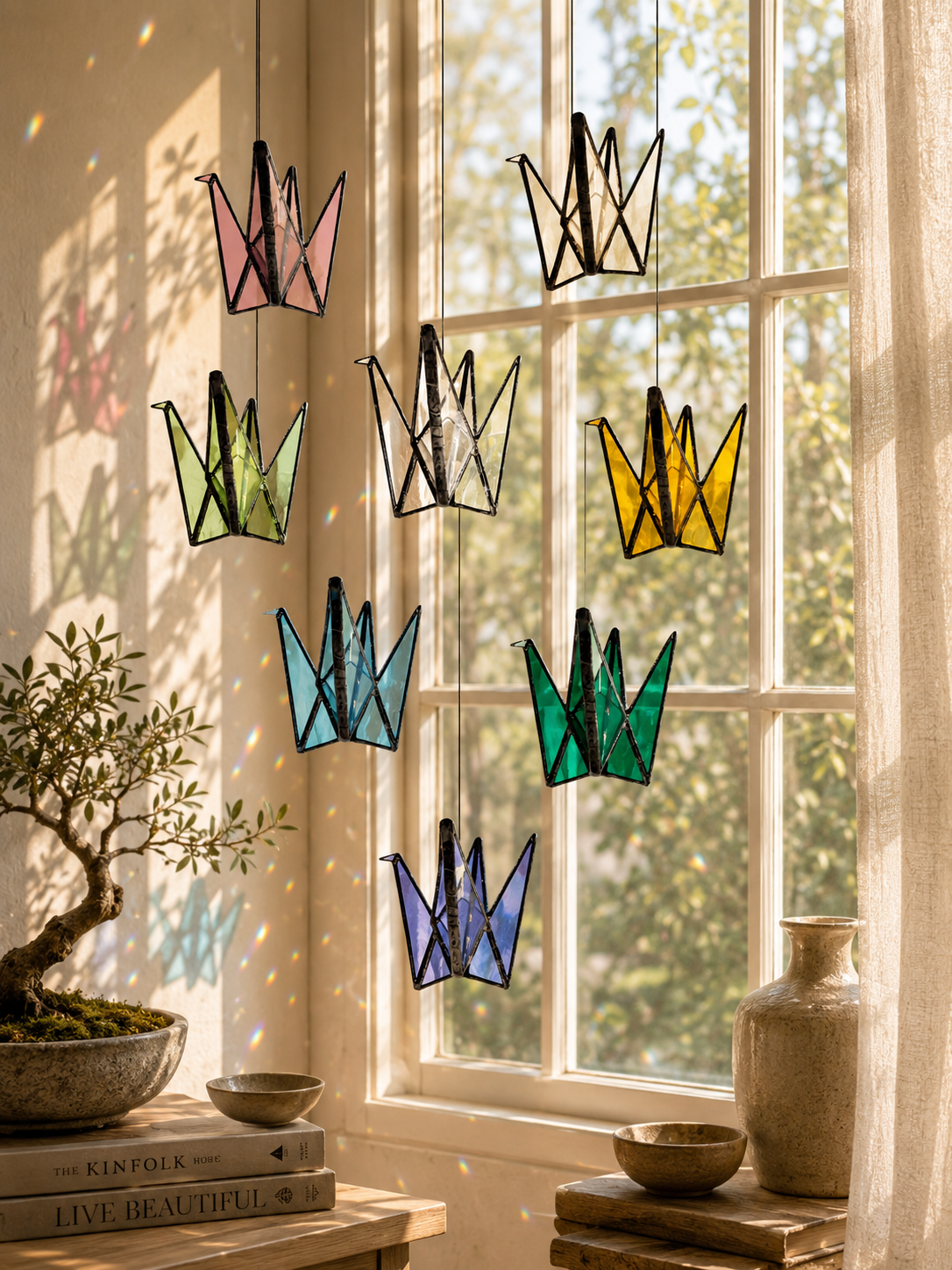 Stained Glass Origami Crane Suncatchers- Bird of Happiness - Samara Designs Studio