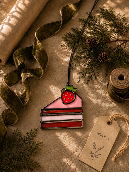 Mini Strawberry Cake Glass Suncatcher