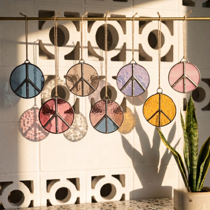 Peace Sign Stained Glass Suncatcher for Campers & Cozy Spaces - Samara Designs Studio