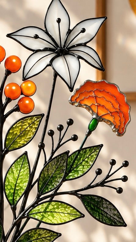 Orange Meadow | Stained Glass Botanical Bouquet - Samara Designs Studio