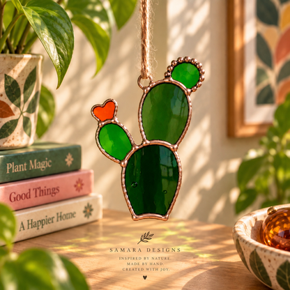 Mini Cactus Stained Glass Ornament Set