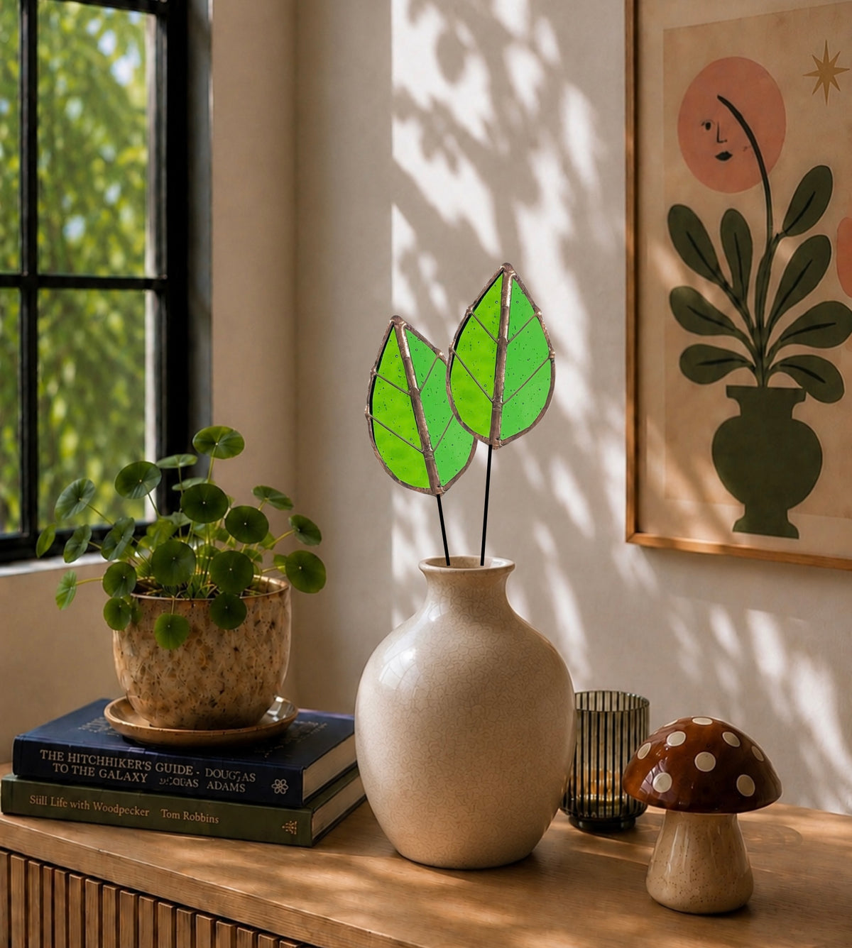 Handmade Stained Glass Leaf Stems & Plant Stakes