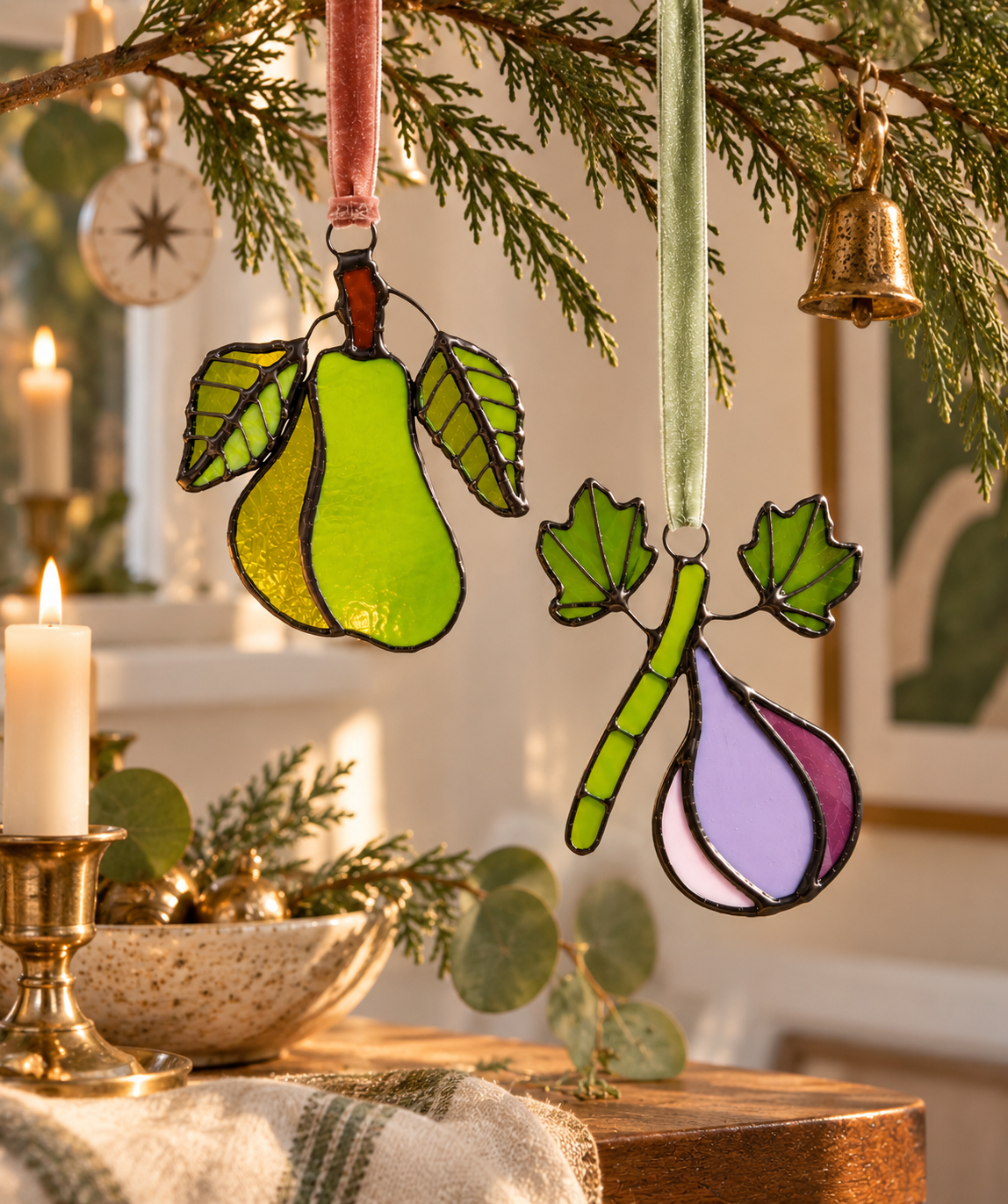 Pear & Fig Stained Glass Ornament Gift Set