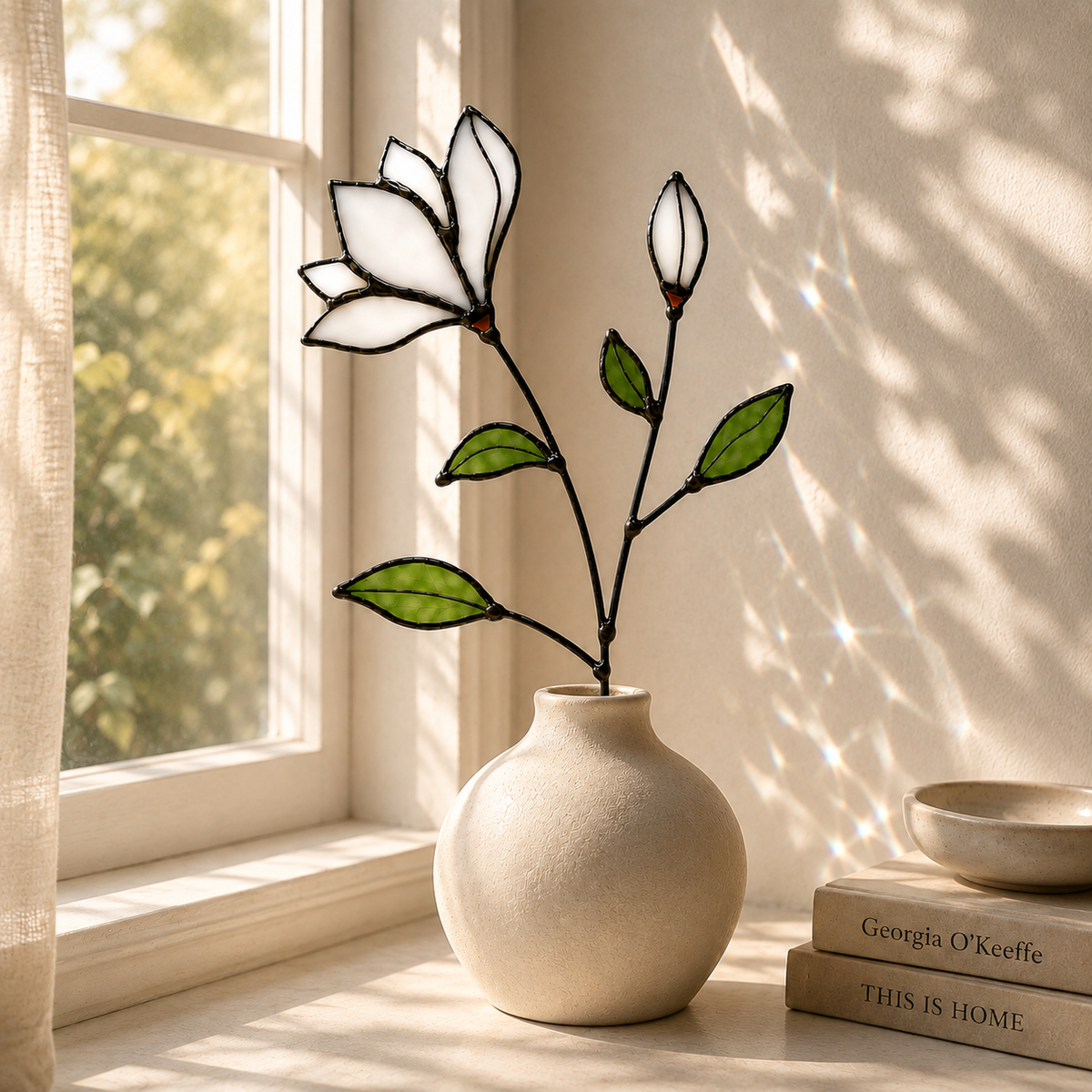 Handmade Stained Glass Magnolia Stem - Samara Designs Studio