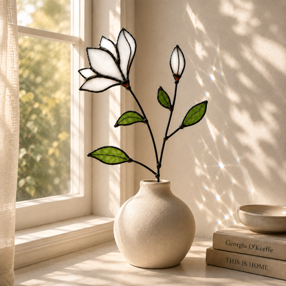 Handmade Stained Glass Magnolia Stem - Samara Designs Studio
