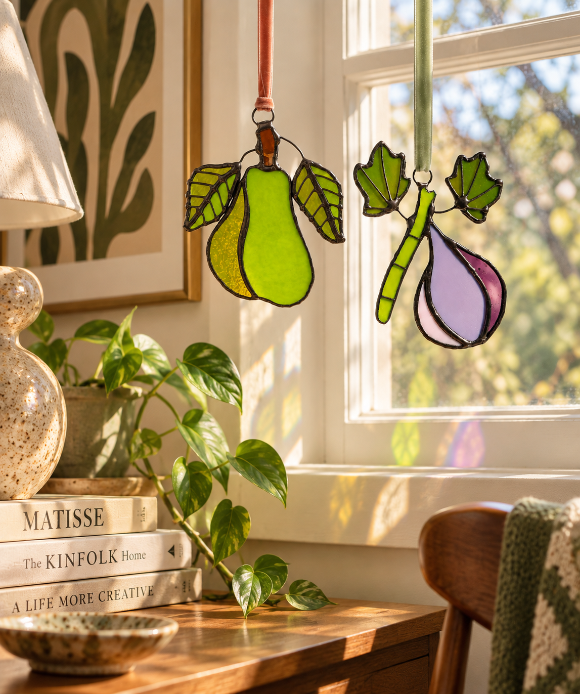 Pear & Fig Stained Glass Ornament Gift Set