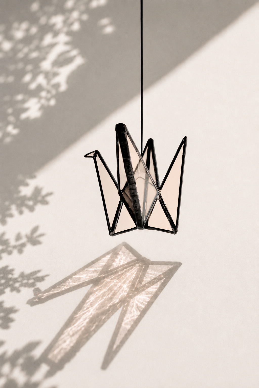 Japandi Stained Glass Origami Crane Suncatcher - Samara Designs Studio
