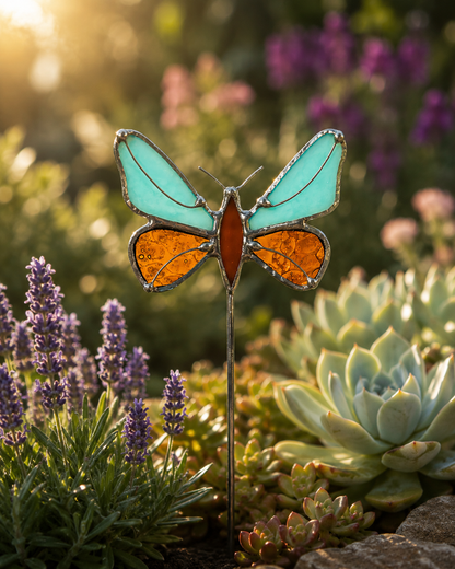 Handmade Stained Glass Butterfly Plant Stakes - Samara Designs Studio