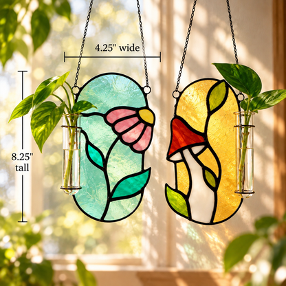 Stained Glass Plant Propagation Station | Mushroom or Wildflower - Samara Designs Studio