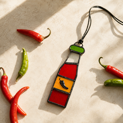 Stained Glass Hot Sauce Bottle Suncatcher & Christmas Ornament | Foodie Gift