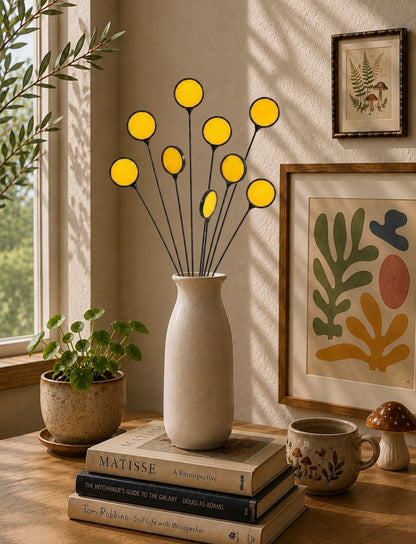 Stained Glass Billy Buttons | Set of 4 Yellow Craspedia Flower Stems