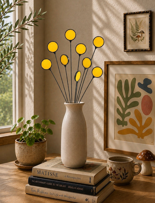 Stained Glass Billy Buttons | Set of 4 Yellow Craspedia Flower Stems