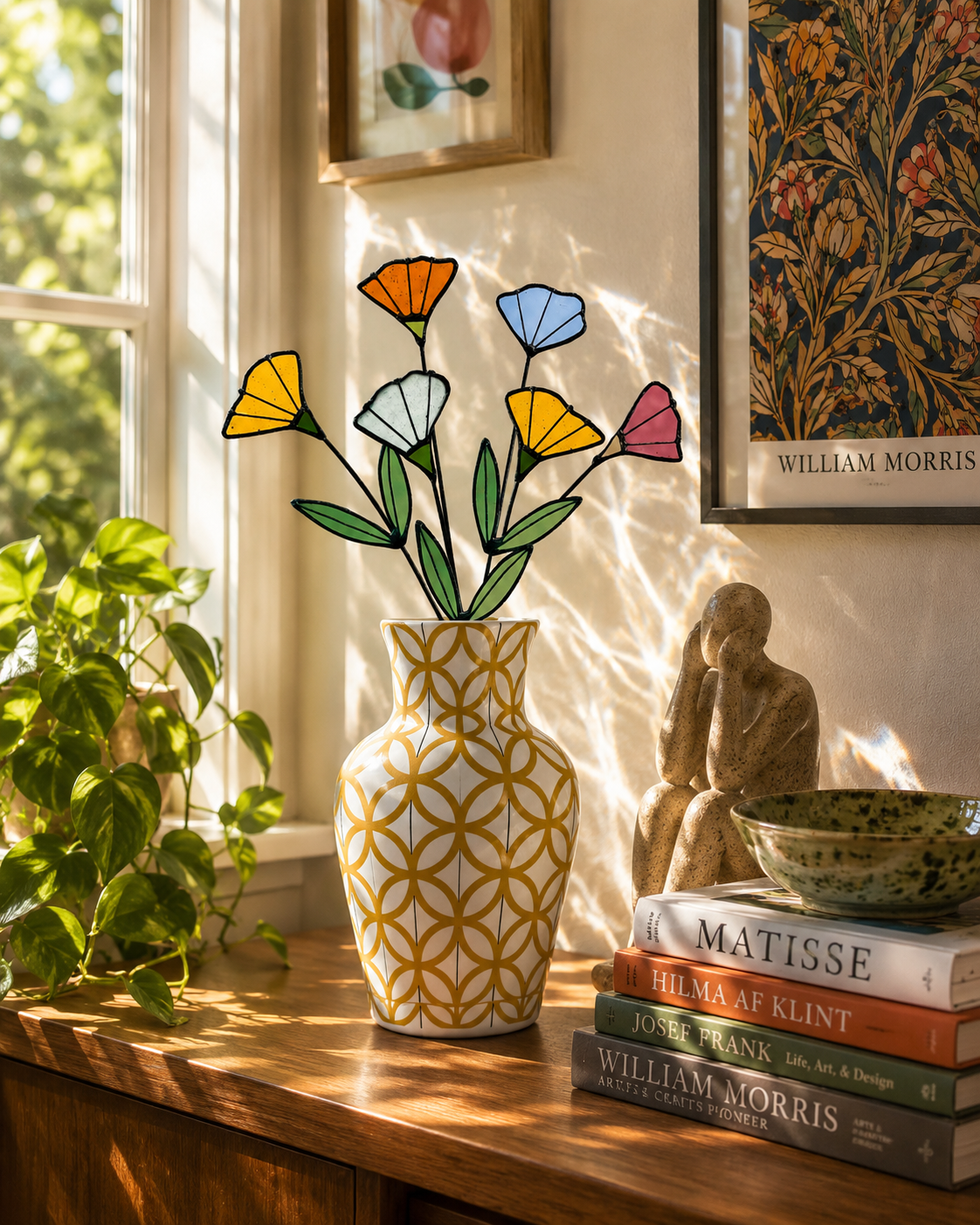Handmade Stained Glass Wildflower Arrangement – Colorful Mixed Blooms - Samara Designs Studio