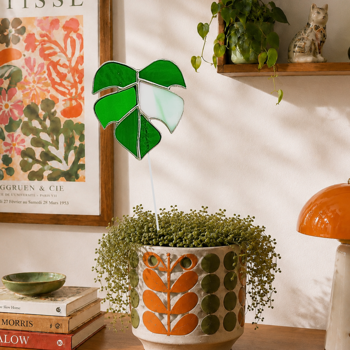 Monstera Leaf Glass Plant Stake | Handmade Stained Glass Gift - Samara Designs Studio