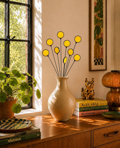 Stained Glass Billy Buttons | Set of 4 Yellow Craspedia Flower Stems