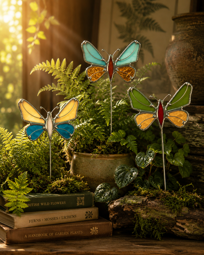 Handmade Stained Glass Butterfly Plant Stakes - Samara Designs Studio