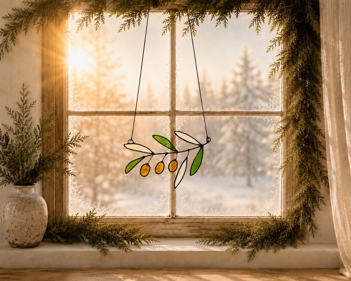 Stained Glass Olive Branch Suncatcher - Samara Designs Studio