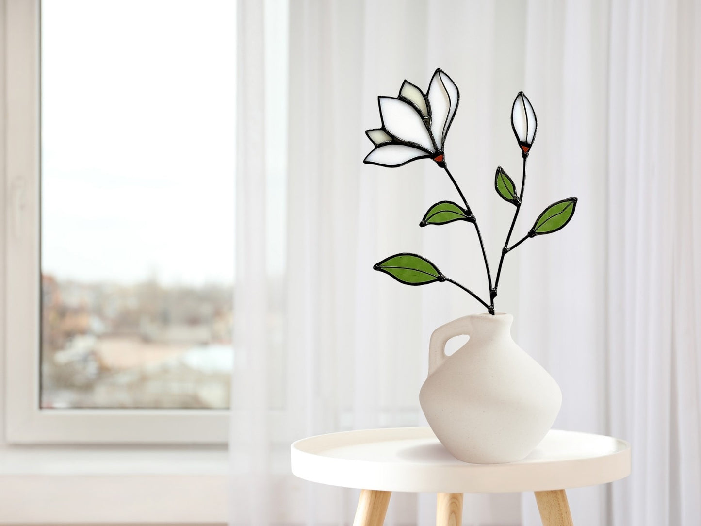 Handmade Stained Glass Magnolia Stem - Samara Designs Studio