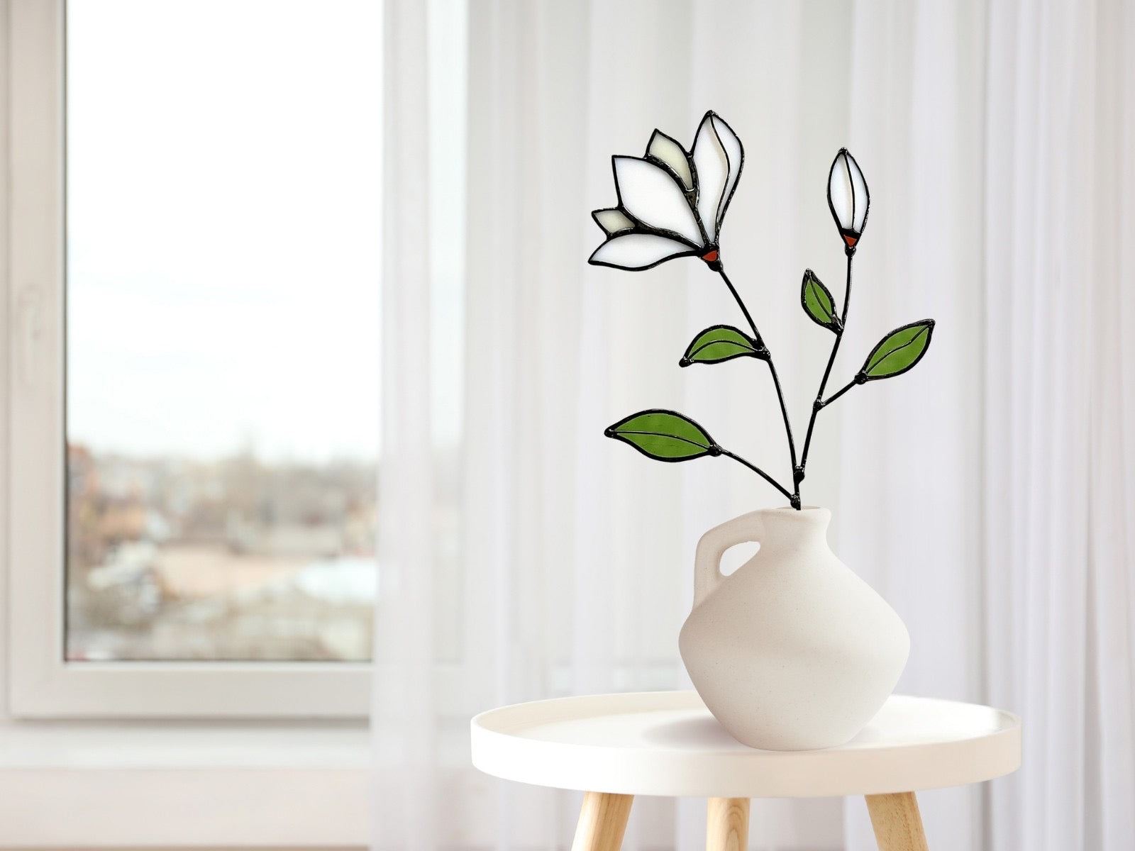 Handmade Stained Glass Magnolia Stem - Samara Designs Studio