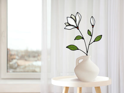 Handmade Stained Glass Magnolia Stem - Samara Designs Studio