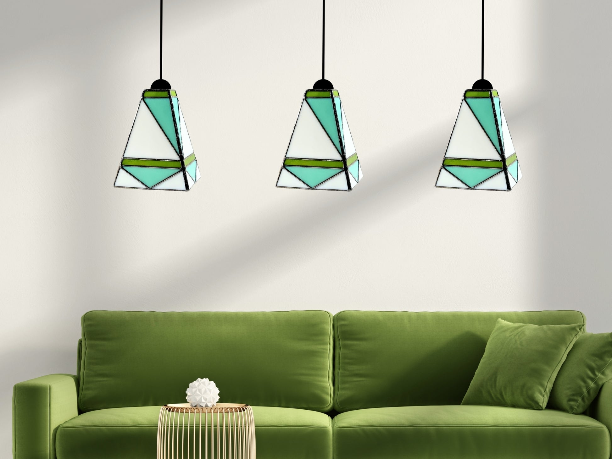 GeoGlow Mid-Century Modern Stained Glass Pendant – Designer Trio Set of 3 - Samara Designs Studio
