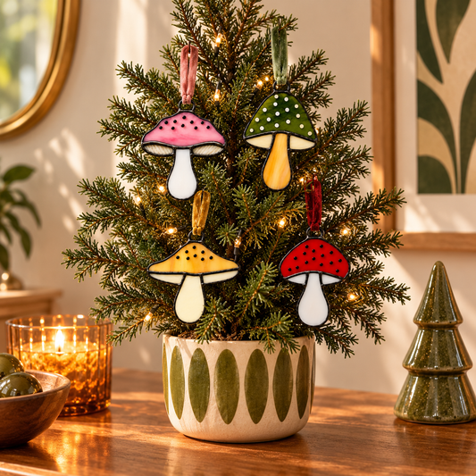 Stained Glass Mushroom Holiday Ornaments - Samara Designs Studio
