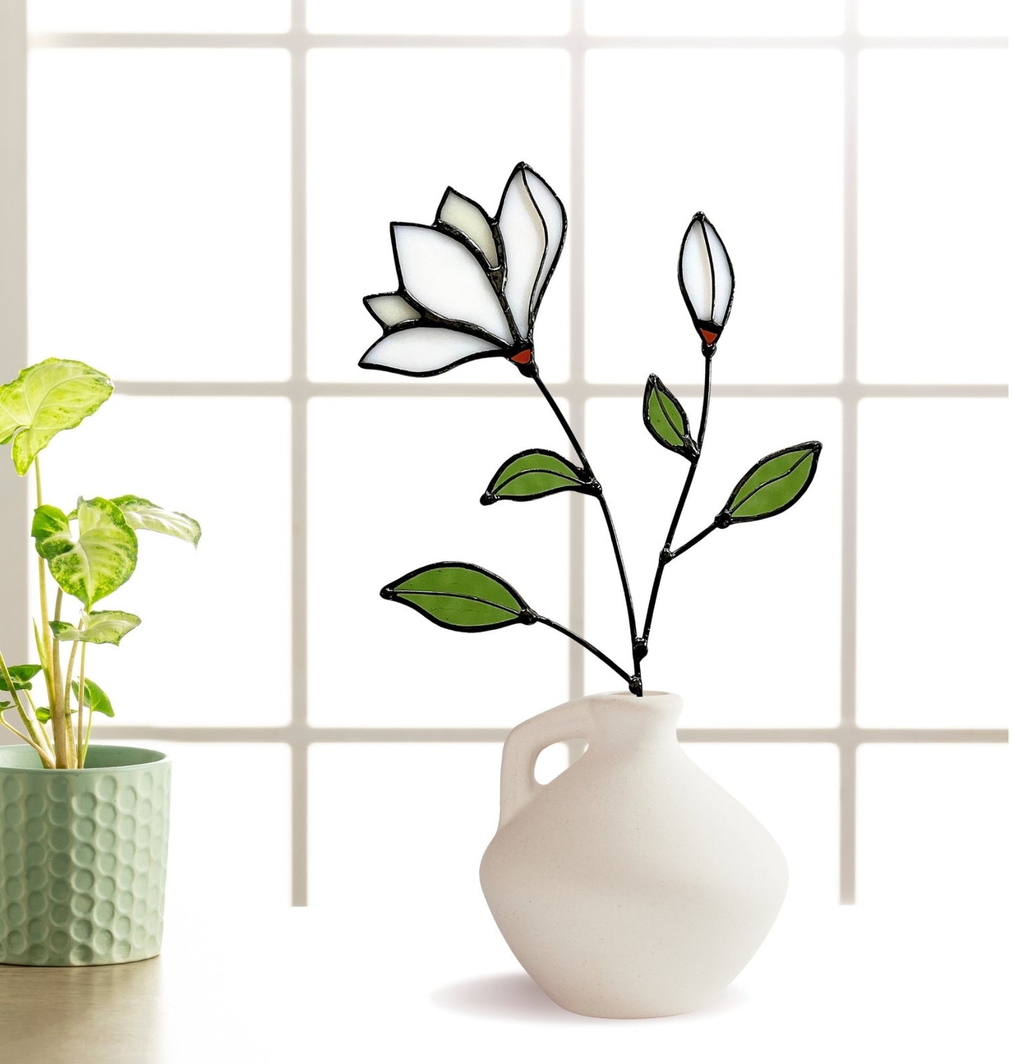 Handmade Stained Glass Magnolia Stem - Samara Designs Studio