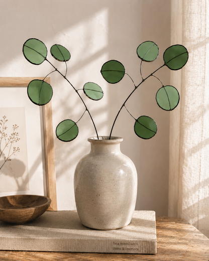 Stained Glass Eucalyptus Stem – Modern Greenery, Minimalist Home Decor, Handmade Glass Plant - Samara Designs Studio