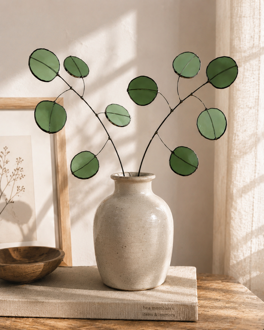 Stained Glass Eucalyptus Stem – Modern Greenery, Minimalist Home Decor, Handmade Glass Plant - Samara Designs Studio