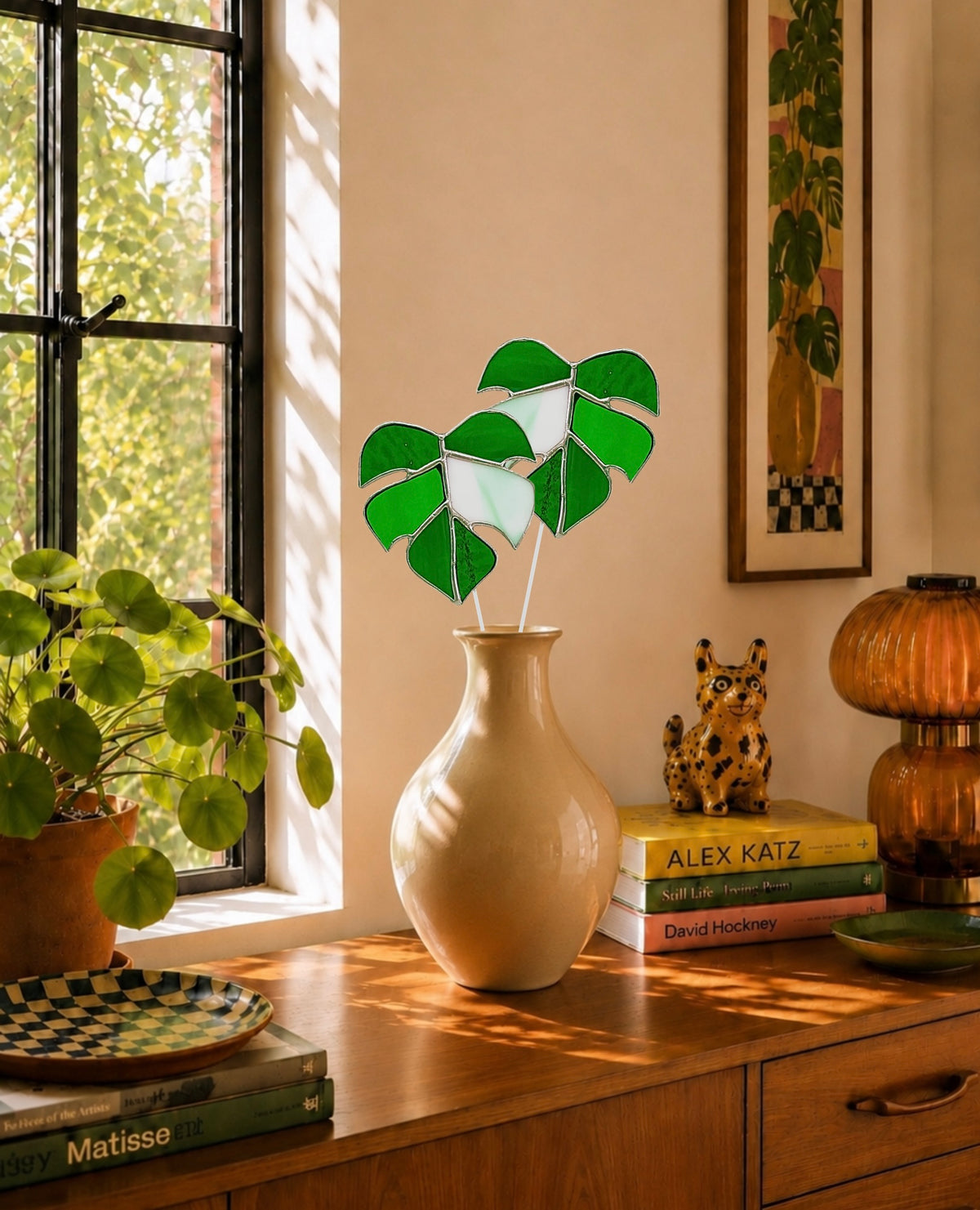 Monstera Leaf Glass Plant Stake | Handmade Stained Glass Gift - Samara Designs Studio