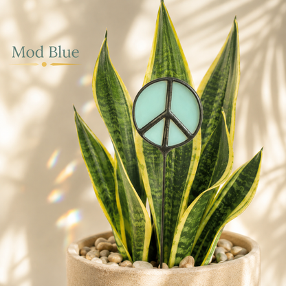 Glass Peace Sign Plant Stakes – Handmade Stained Glass Garden Decor - Samara Designs Studio