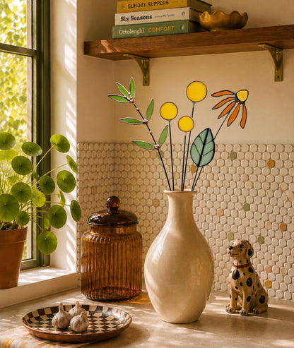 Stained Glass Wildflower Arrangement | Handmade Botanical Glass Bouquet