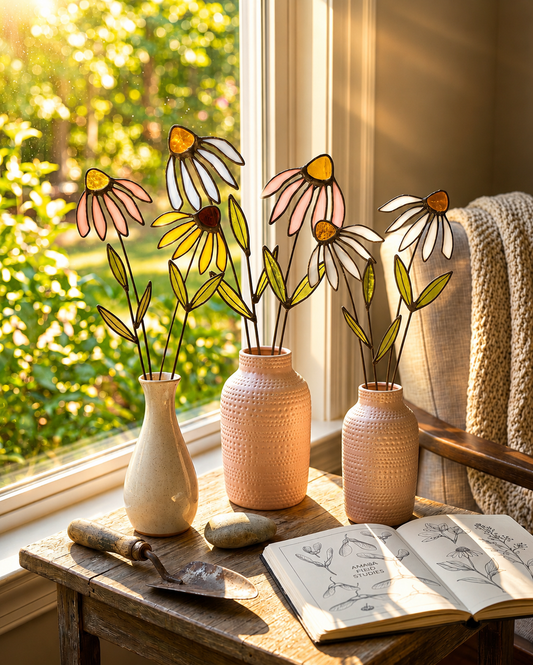 Stained Glass Coneflower Bouquet Set