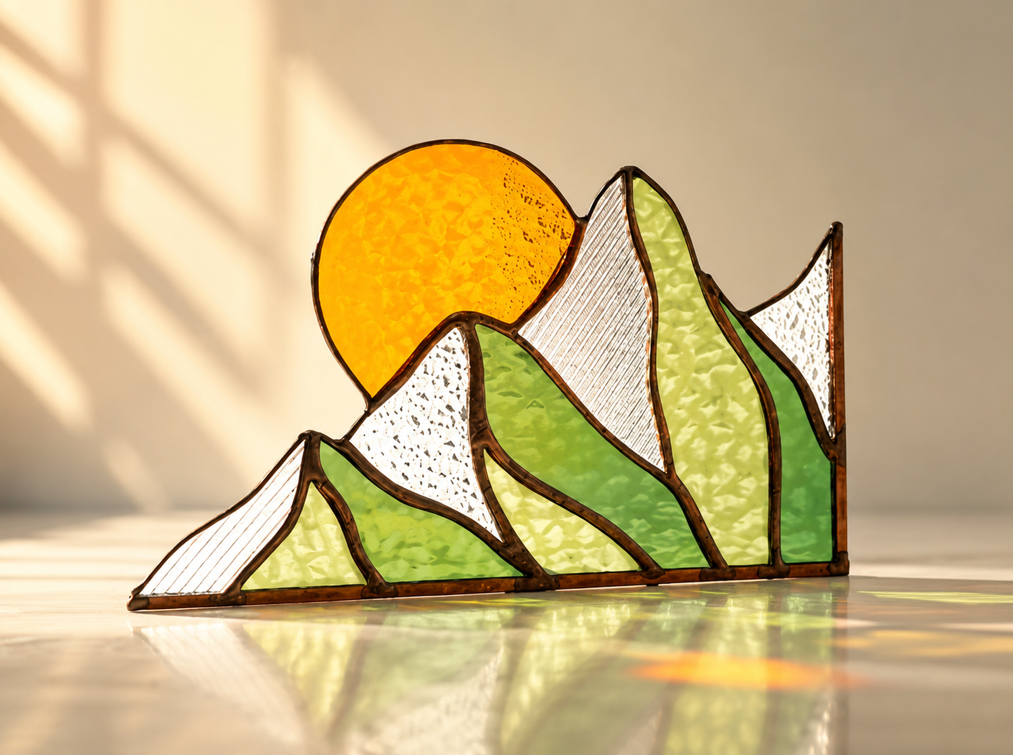 Summer Mountain Scape Stained Glass Corner Panel - Samara Designs Studio