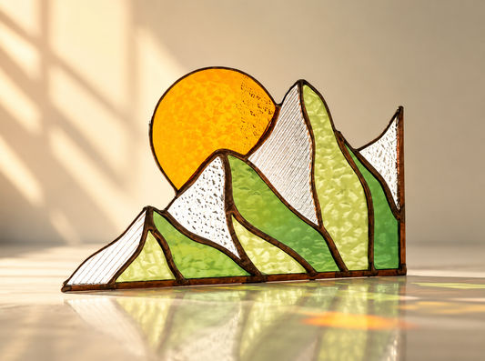 Summer Mountain Scape Stained Glass Corner Panel - Samara Designs Studio