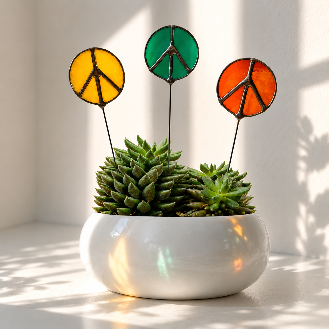 Glass Peace Sign Plant Stakes – Handmade Stained Glass Garden Decor - Samara Designs Studio